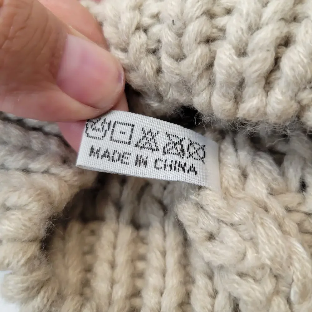 Tan Soft Beanie with Faux Fur Pom